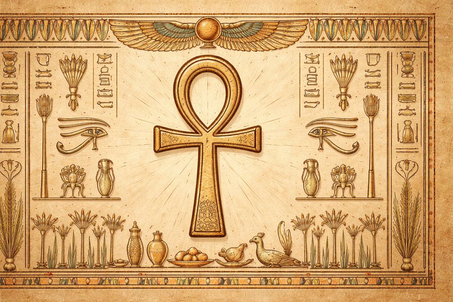 Ankh ilustrado em papiro do Egito Antigo