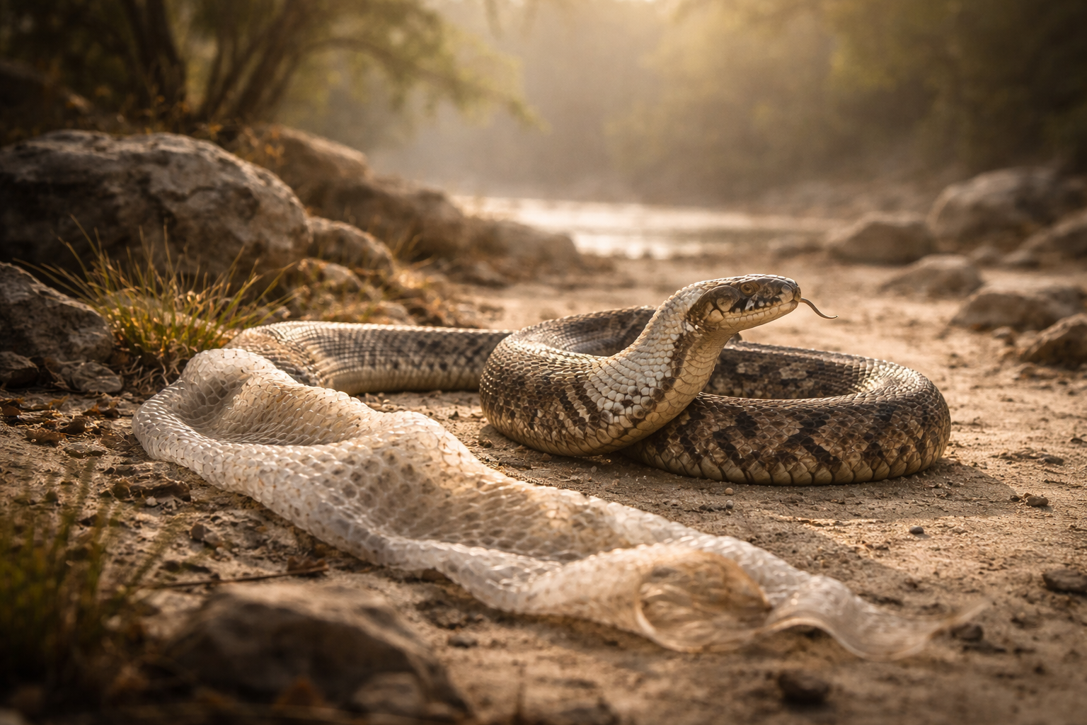 Cobra trocando de pele representando transformação interior