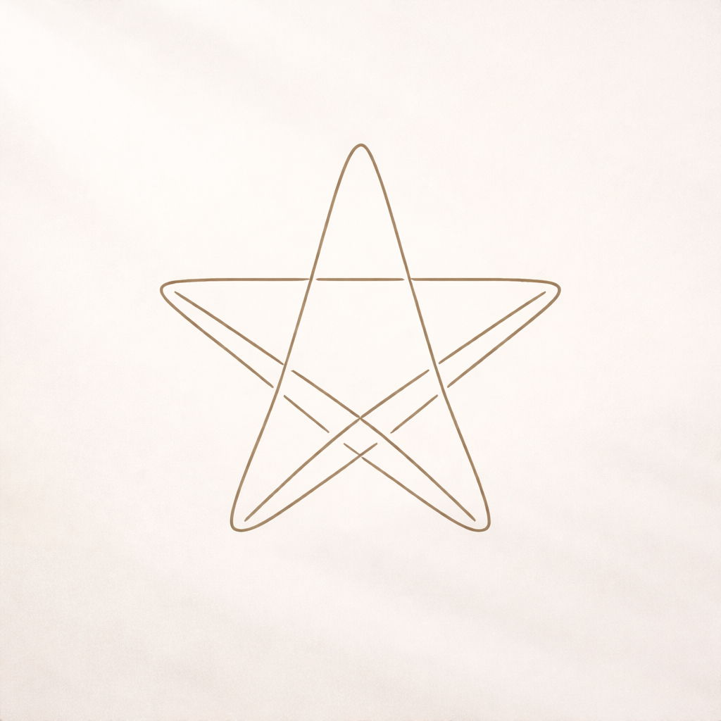 Pentagrama simbólico desenhado com linha contínua representando equilíbrio e integração