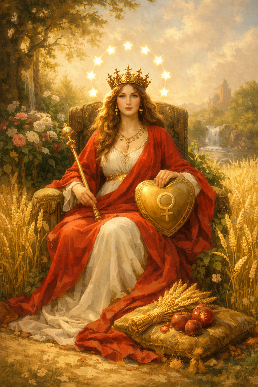 A Imperatriz no Tarot significado representado em cenário de abundância e fertilidade simbólica