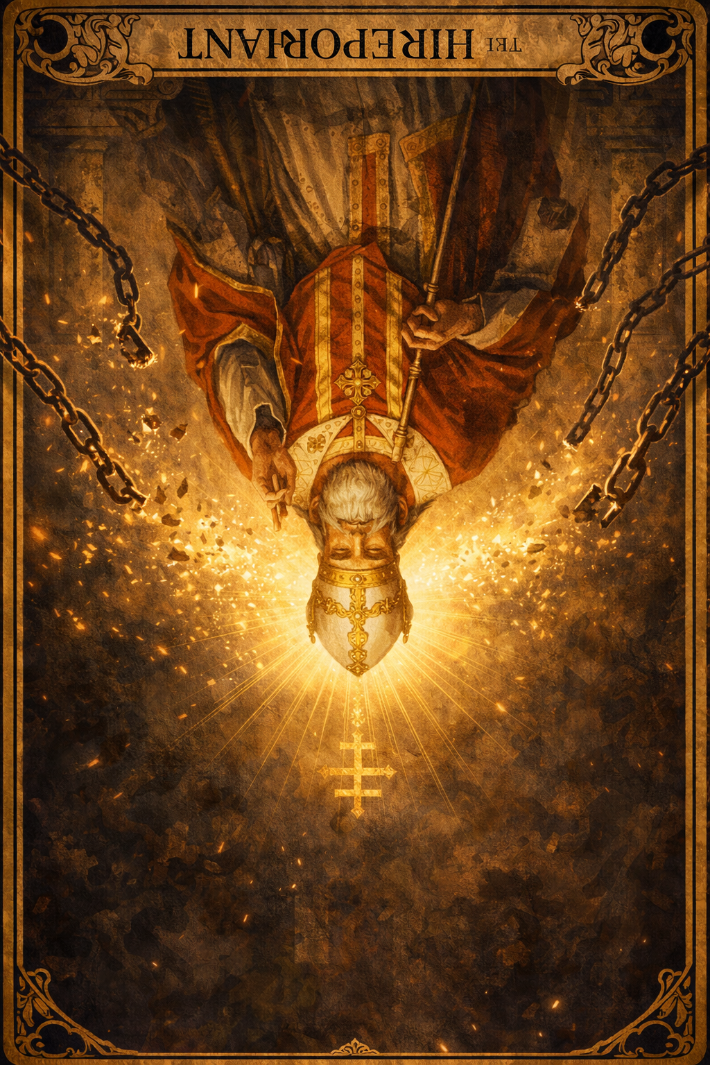 O Hierofante invertido no Tarot simbolizando questionamento de padrões