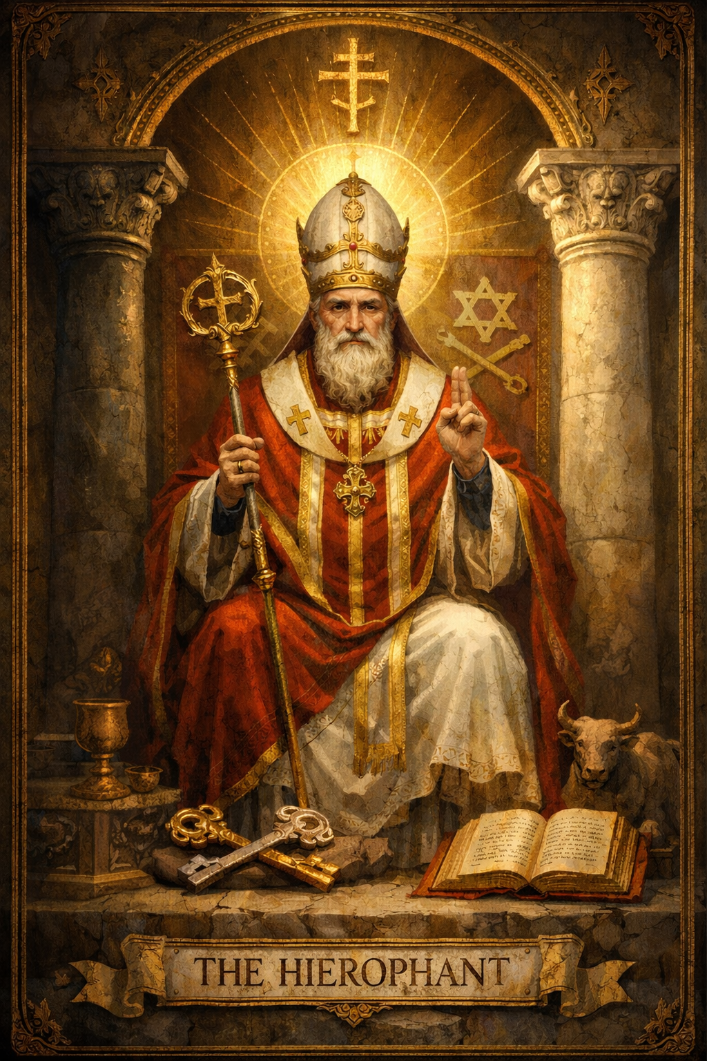 Carta O Hierofante no Tarot representando tradição e orientação espiritual