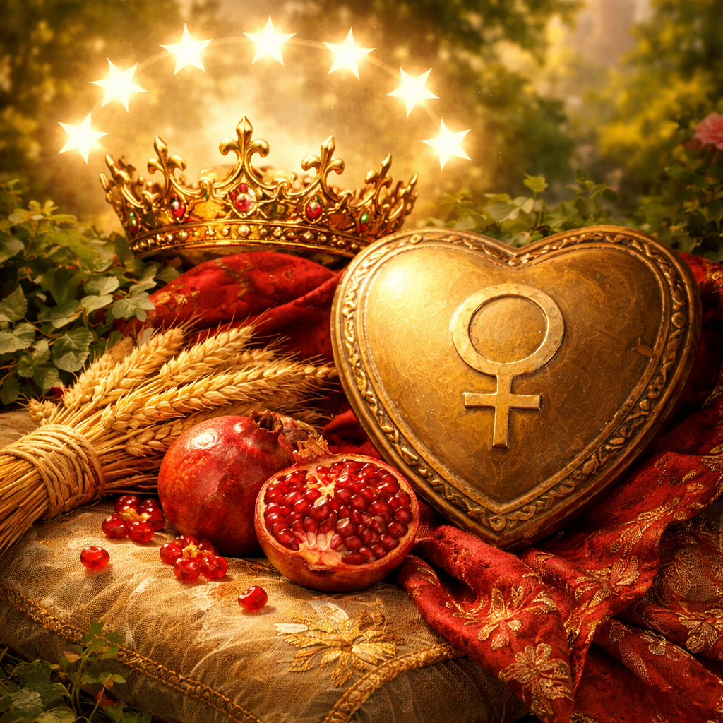 Simbologia da Imperatriz no Tarot com coroa de estrelas e romãs