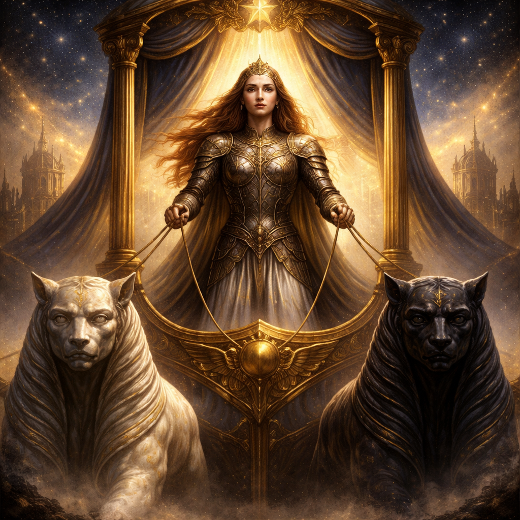 Simbologia da carta O Carro no Tarot com forças opostas