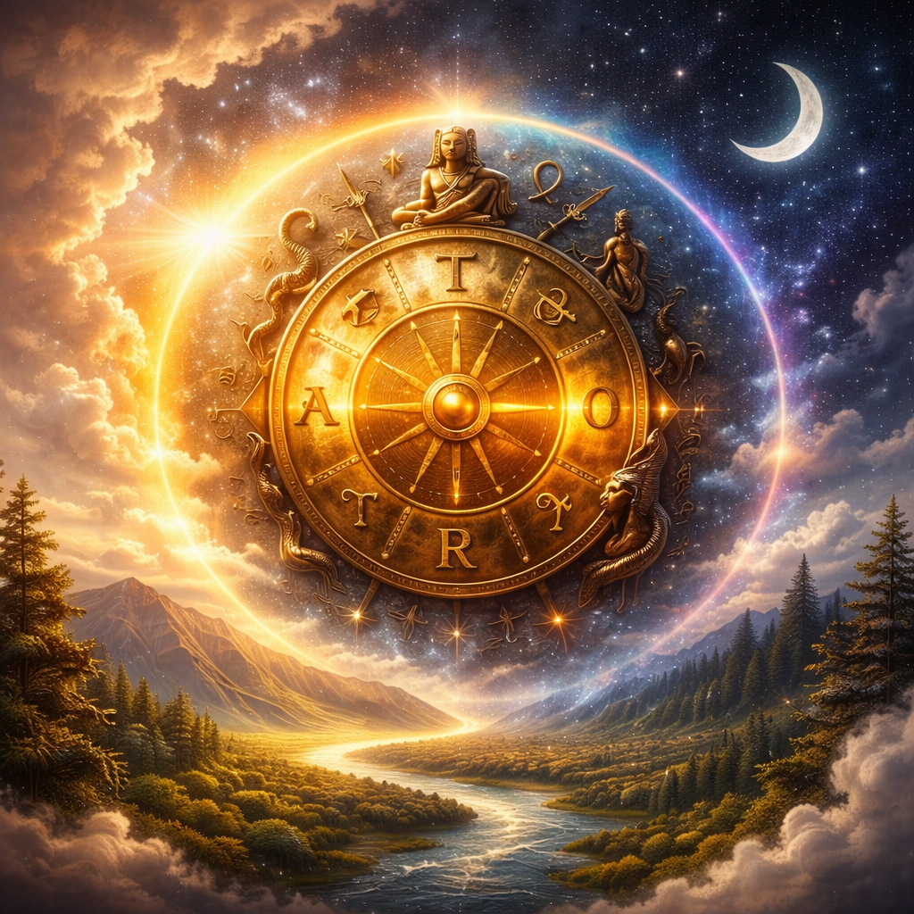 Arquétipo da Roda da Fortuna simbolizando ciclos e destino” style=