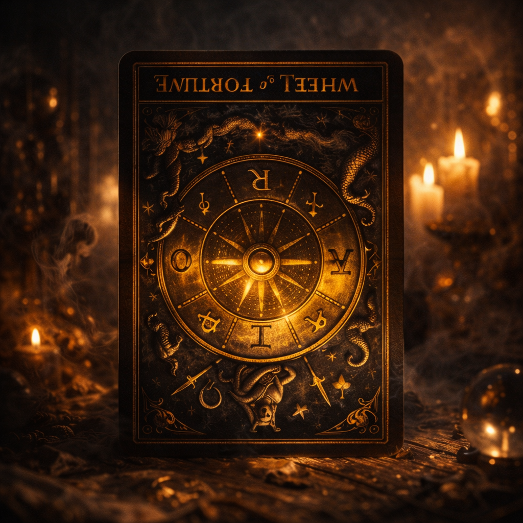 Roda da Fortuna invertida no Tarot simbolizando resistência à mudança” style=
