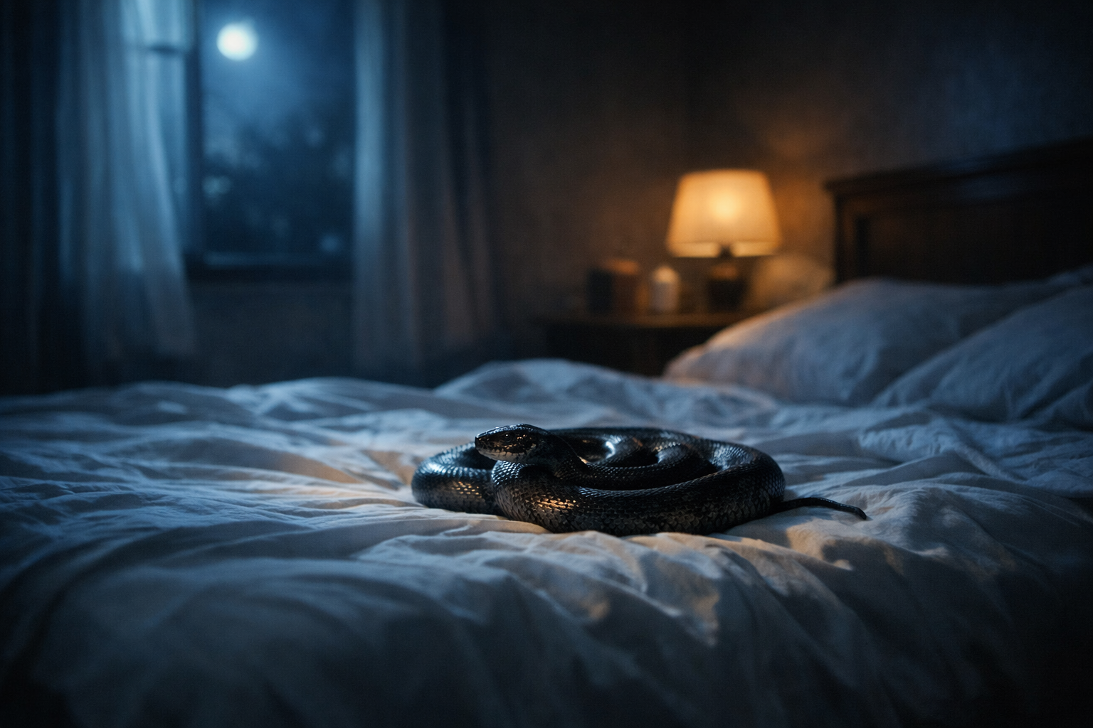 Sonhar com cobra na cama representando tensão emocional na intimidade
