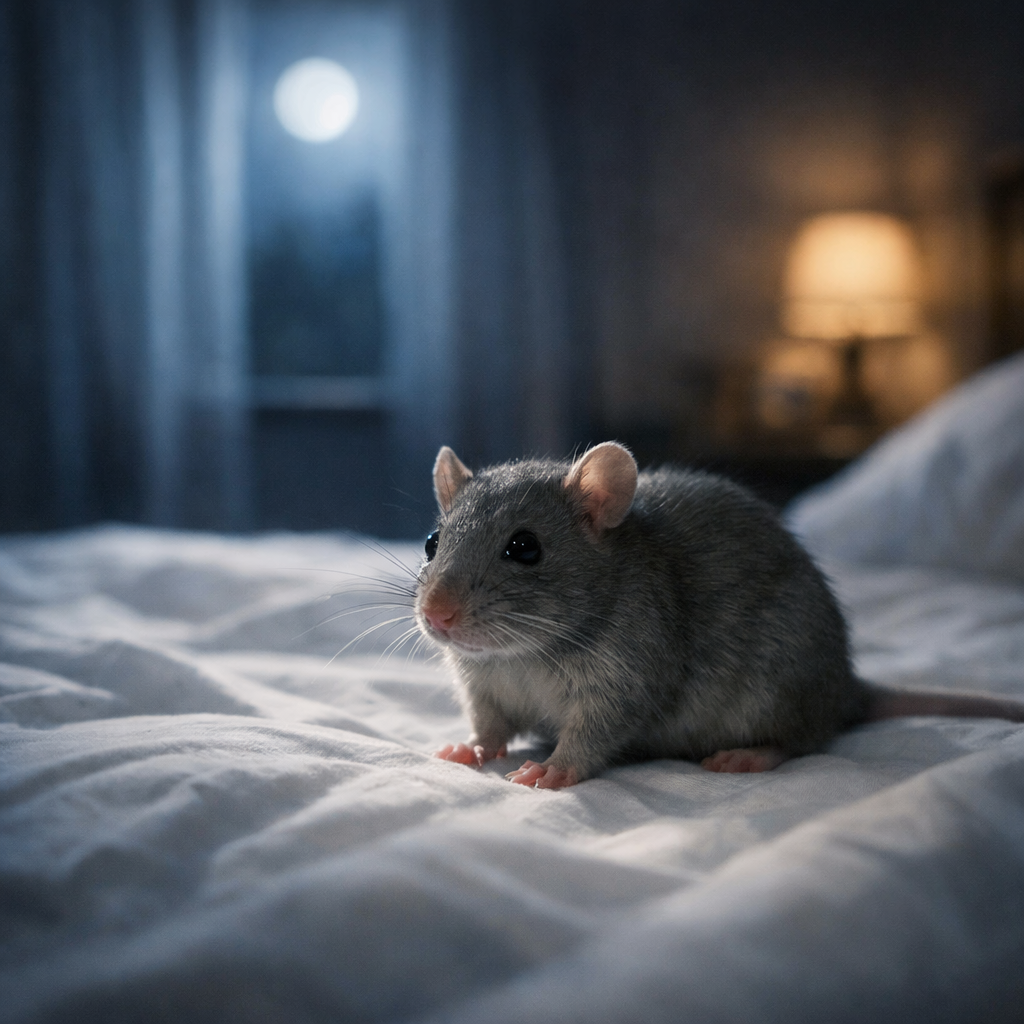 Sonhar com rato na cama representando invasão emocional e desconforto na intimidade