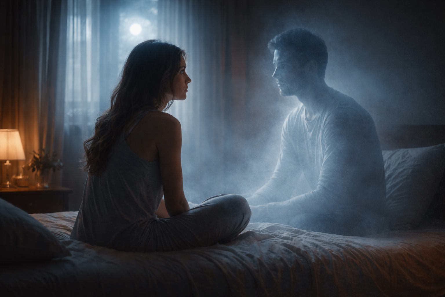 Sonhar conversando com ex em um cenário noturno introspectivo