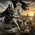 Carta da morte no tarot com figura esquelética e cavalo branco