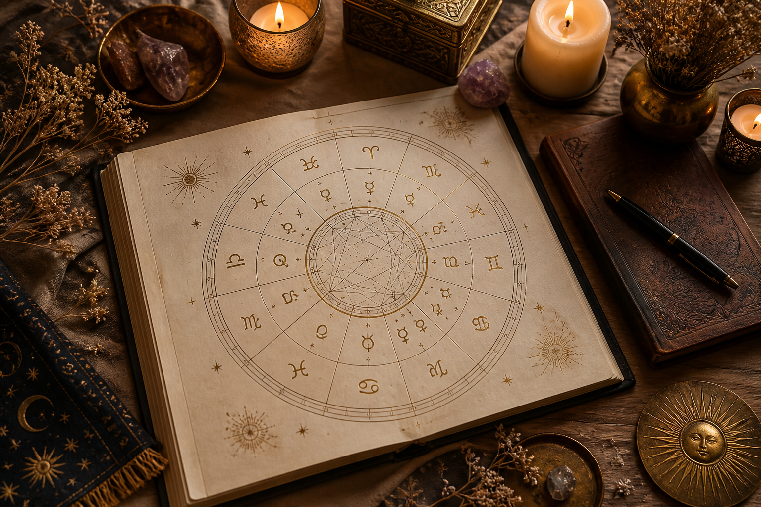 Mapa astral aberto representando casas vazias no mapa astral e interpretação astrológica.
