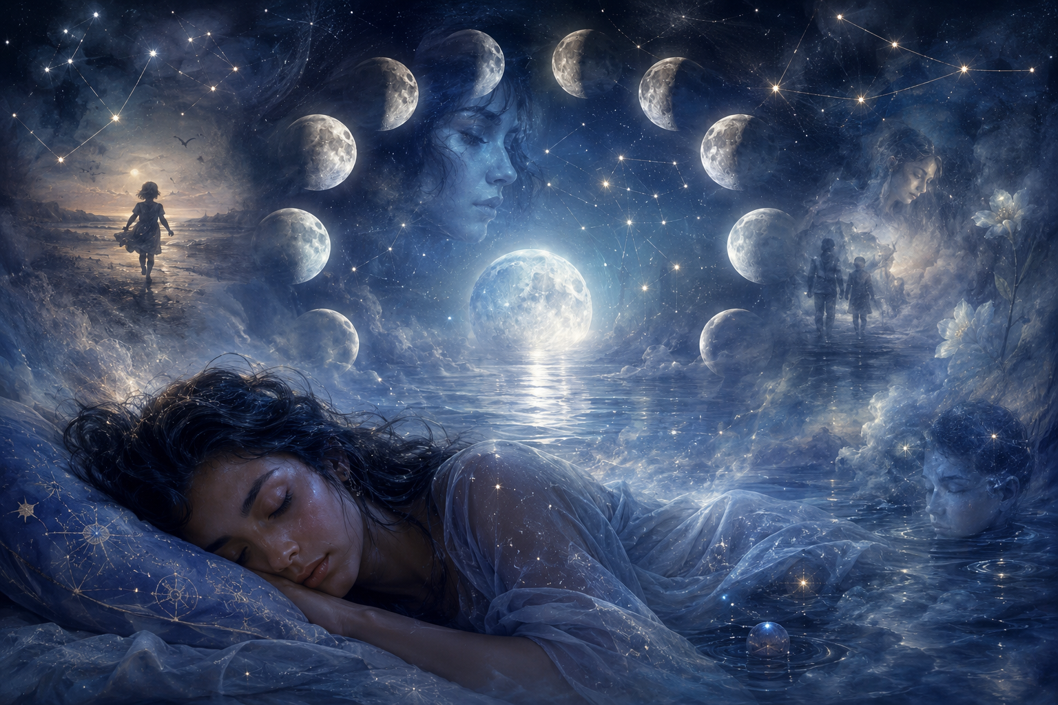 Inconsciente e sonhos na Casa 12 da Astrologia com lua, água e símbolos sutis