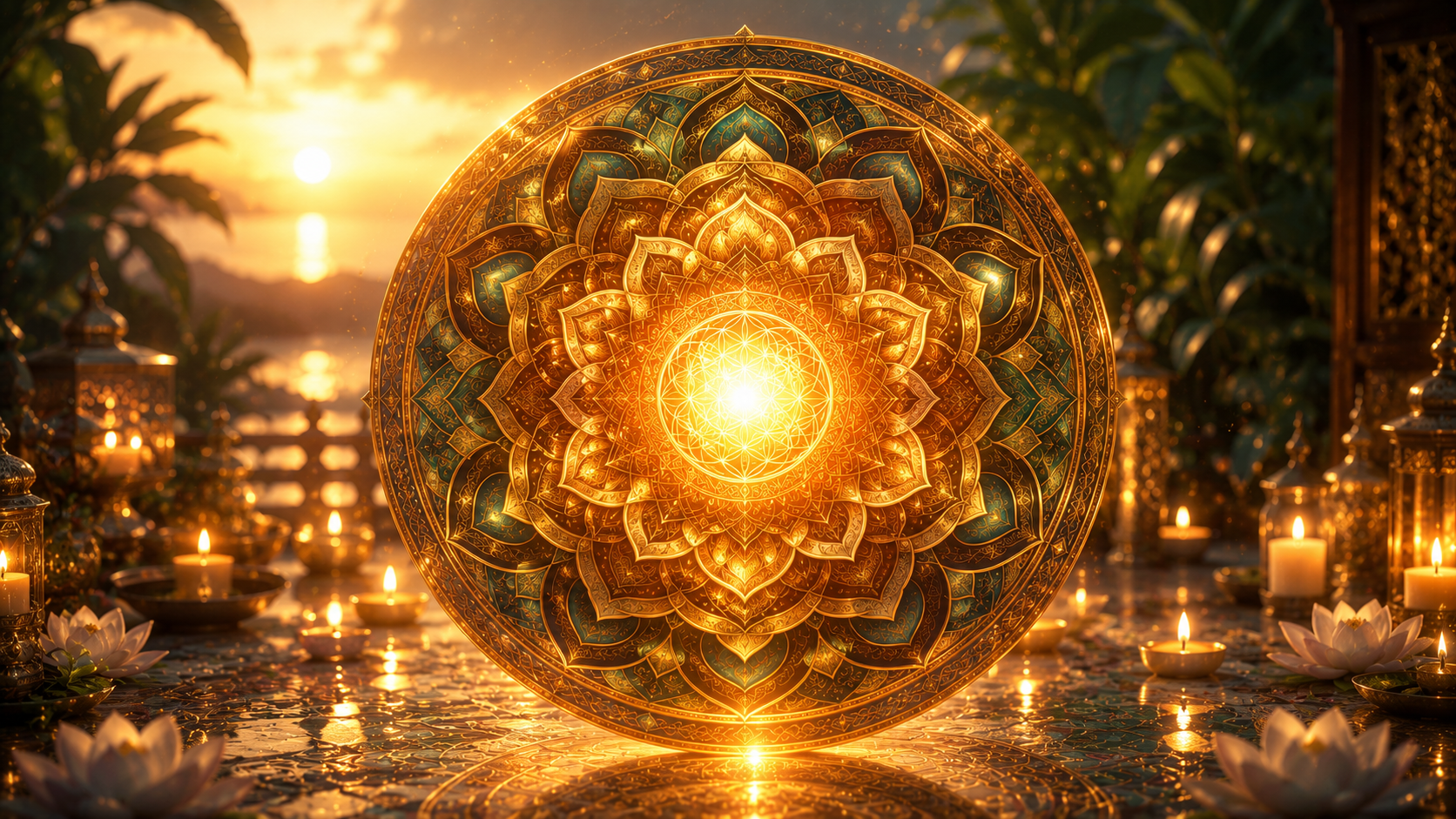 Mandala iluminada simbolizando retorno ao centro interior