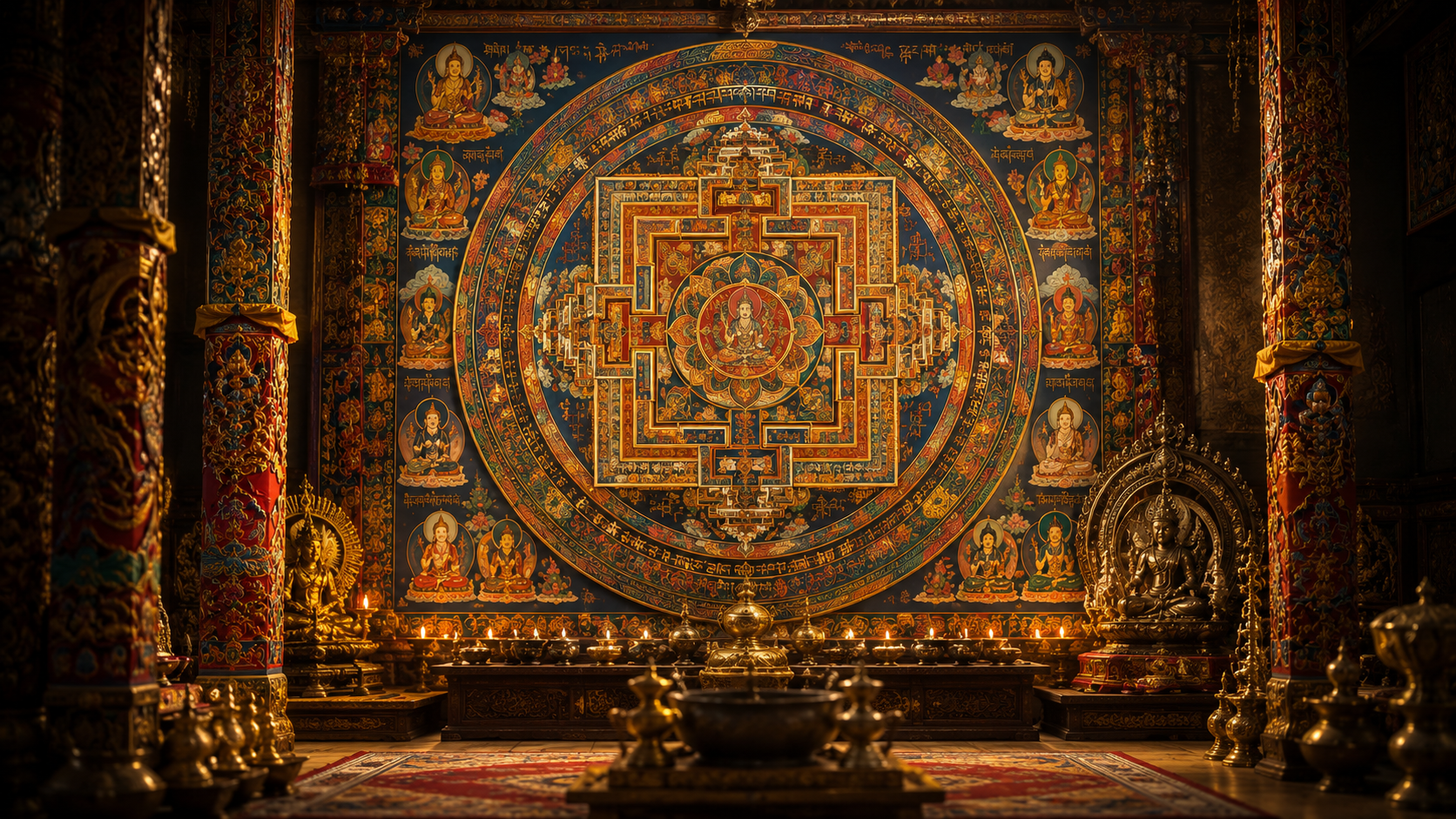 Mandala inspirada nas tradições budistas e hindus