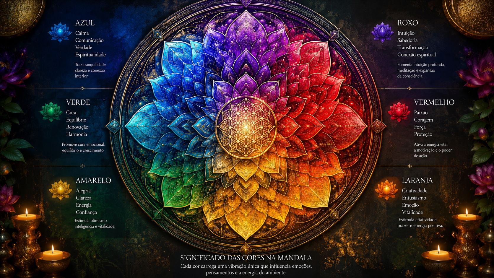 Mandala colorida mostrando o simbolismo das cores