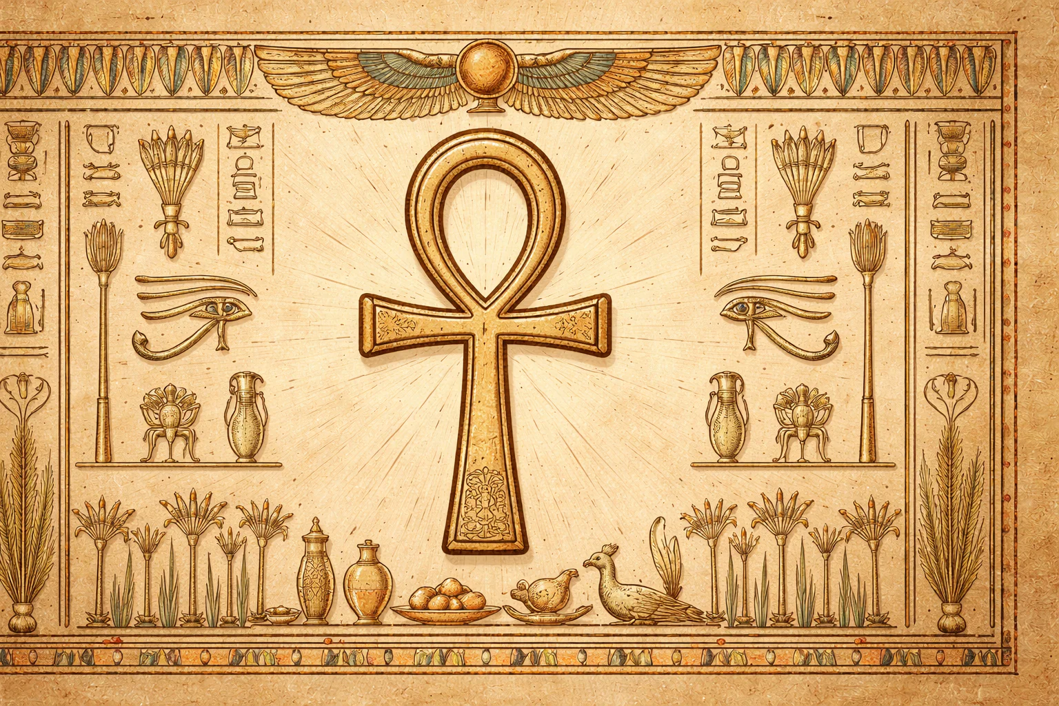 Ankh ilustrado em papiro do Egito Antigo