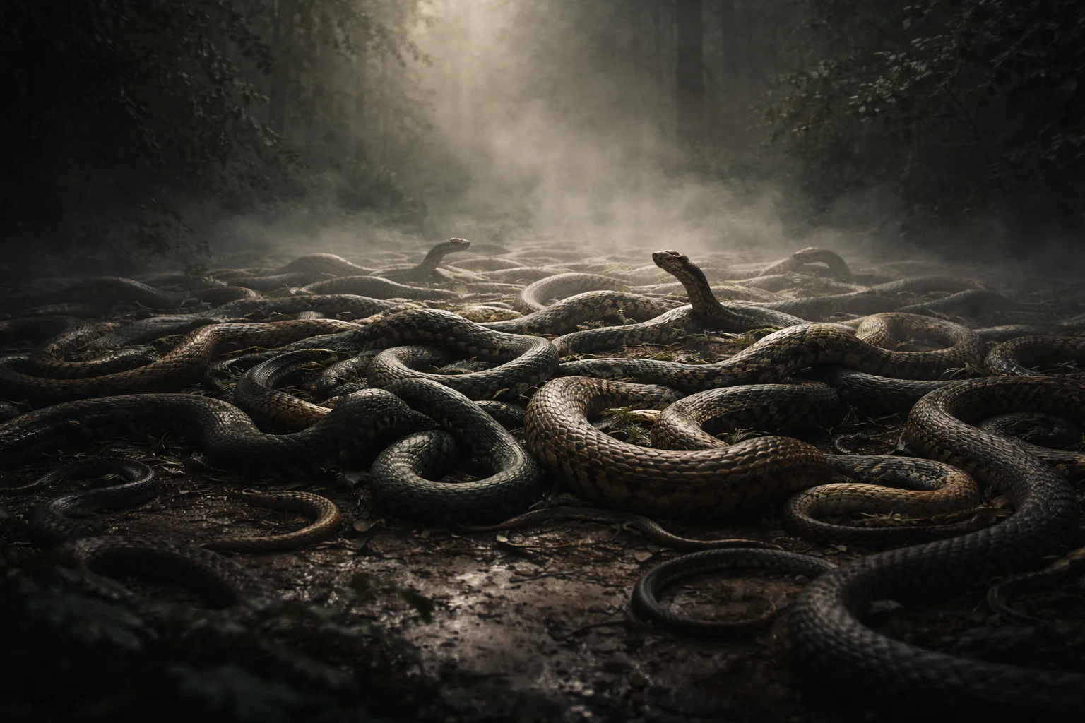 Sonhar com muitas cobras representando sobrecarga emocional e tensão interna