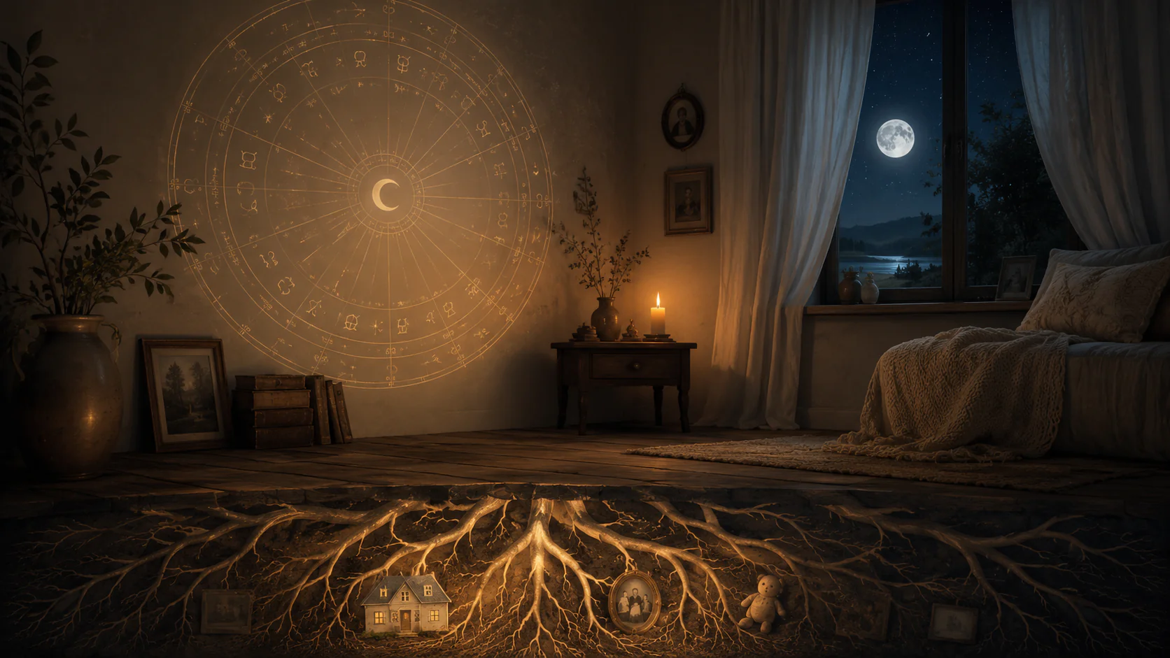 Casa 4 na Astrologia representada por um lar simbólico, raízes emocionais e mapa astral