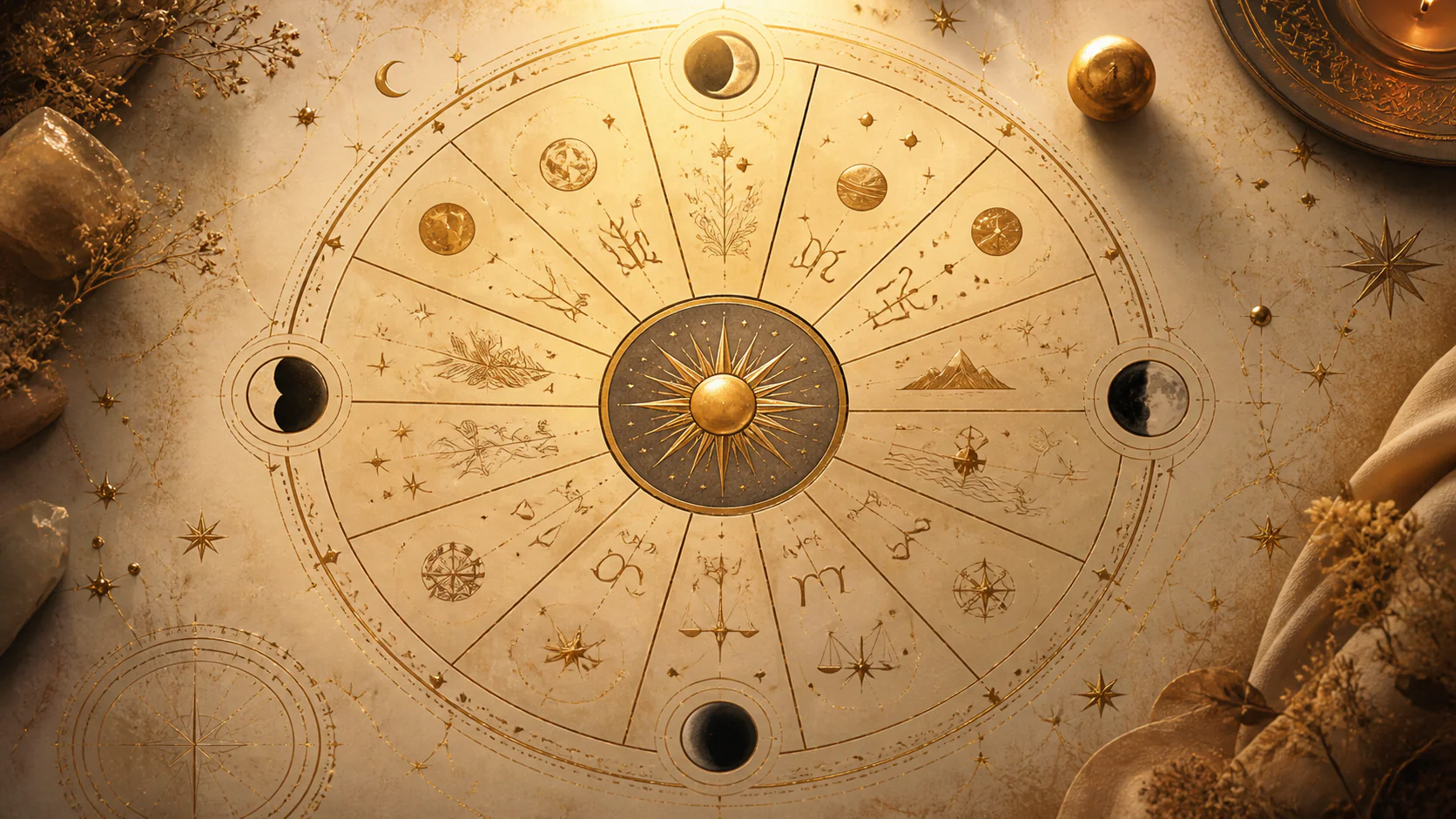 Casas astrológicas no mapa astral representadas por uma roda astrológica dividida em doze áreas.