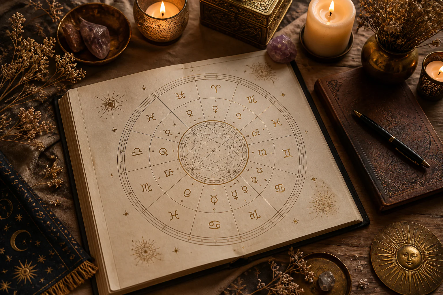 Mapa astral aberto representando casas vazias no mapa astral e interpretação astrológica.