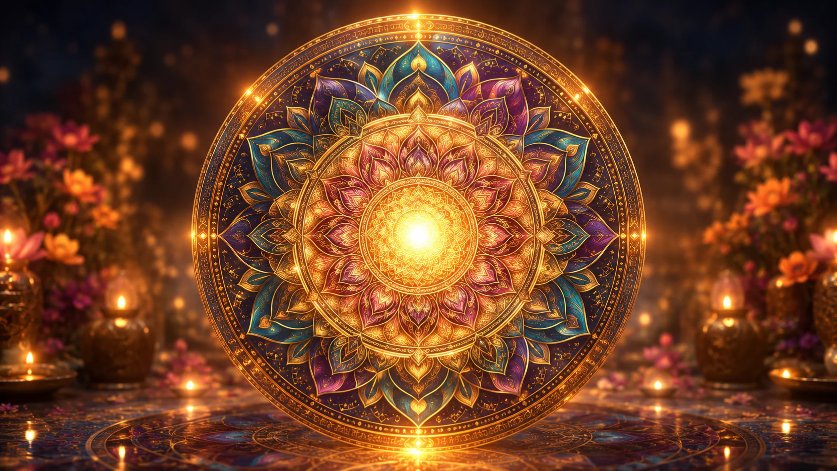 Mandala com centro iluminado simbolizando equilíbrio emocional