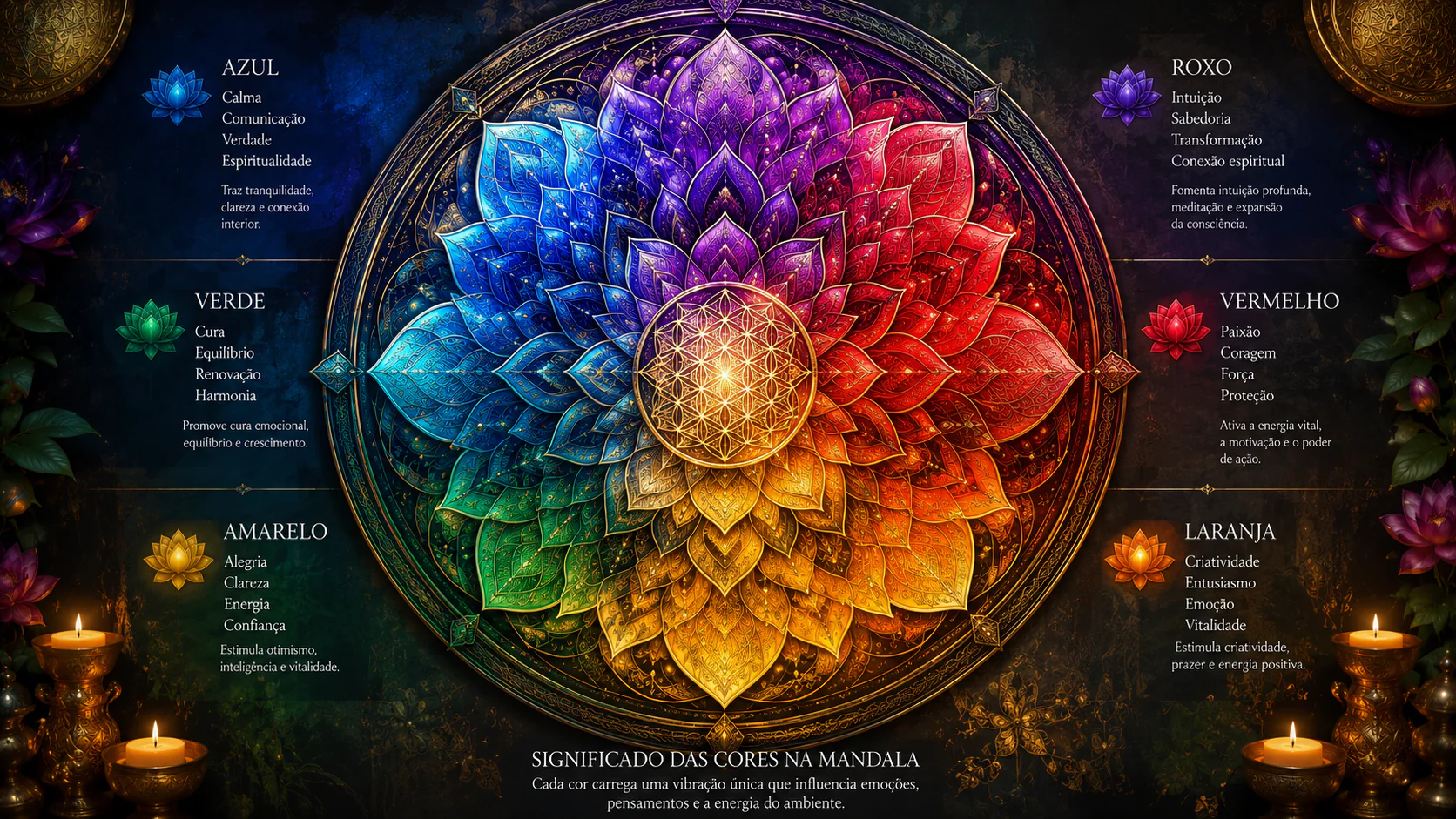 Mandala colorida mostrando o simbolismo das cores